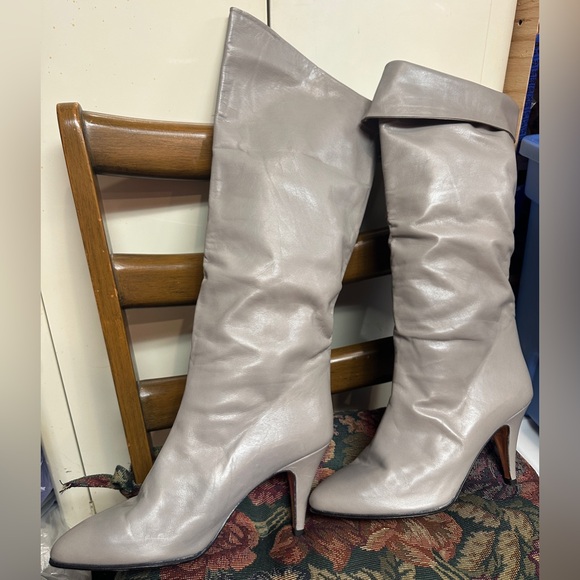 Vintage Chantal Slouch Knee Boots Gray Smooth Leather Women’s Size EU/39.5 US/8 - Picture 2 of 16